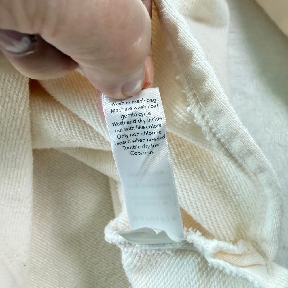 Athleta XS Cream Hooded Sweatshirt Tunic Pullover Split Hem 100% Cotton - Picture 9 of 9